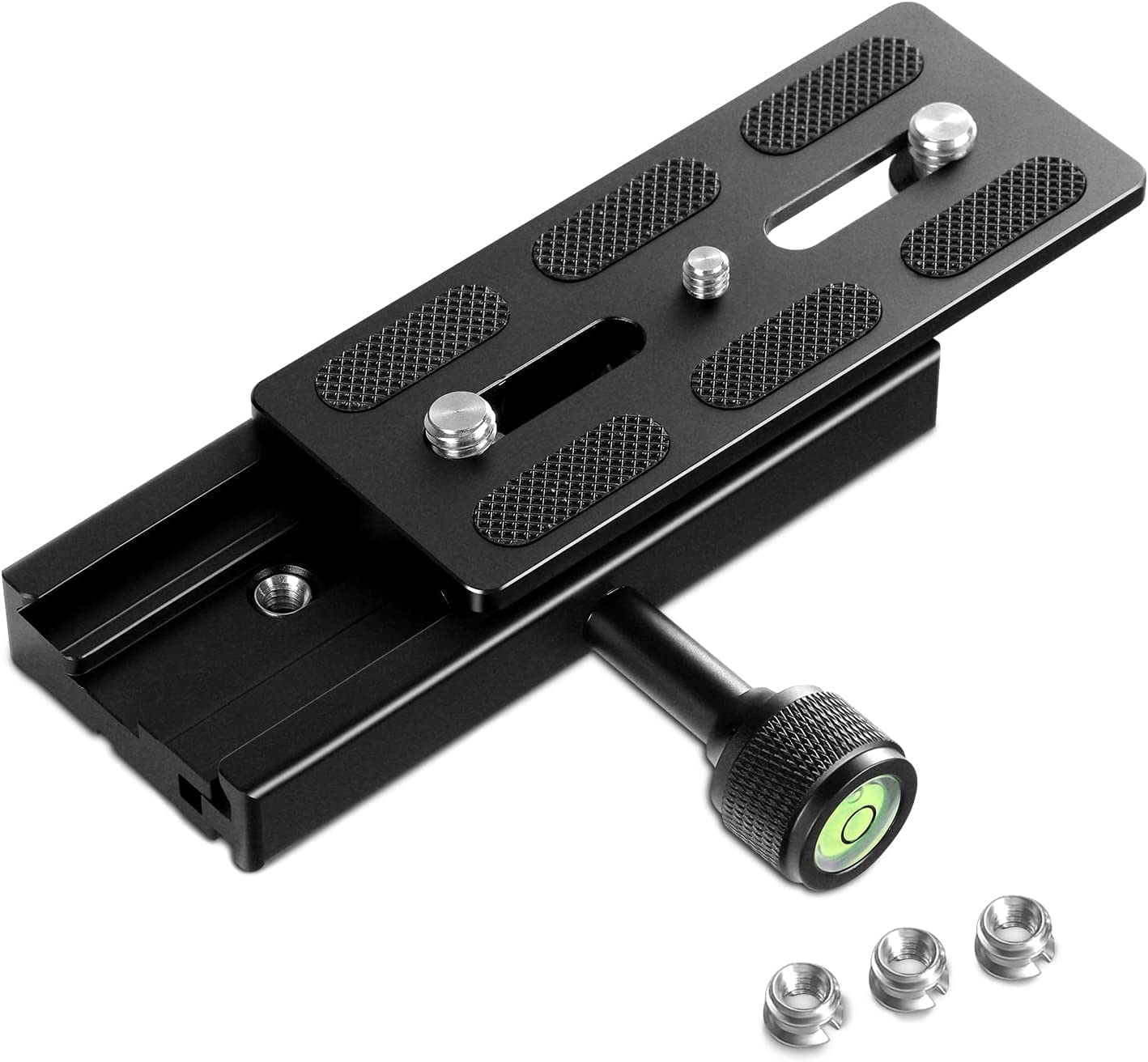 Front. Neewer - 120mm QR Plate & Clamp Set, 3/8" & 1/4" Screws, Bubble Level, Arca Compatible.