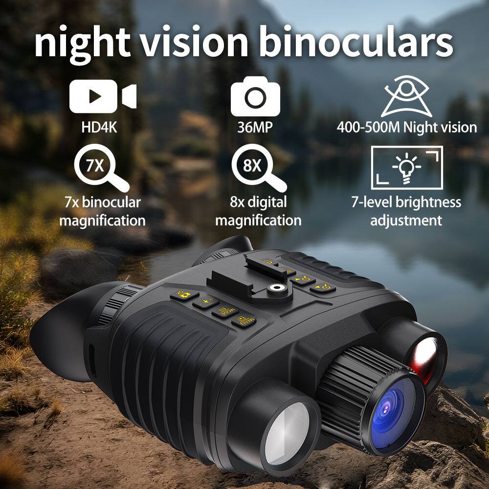 night vision binoculars  
HD4K  
36MP  
400-500M Night vision  
7x binocular magnification  
8x digital magnification  
7-level brightness adjustment