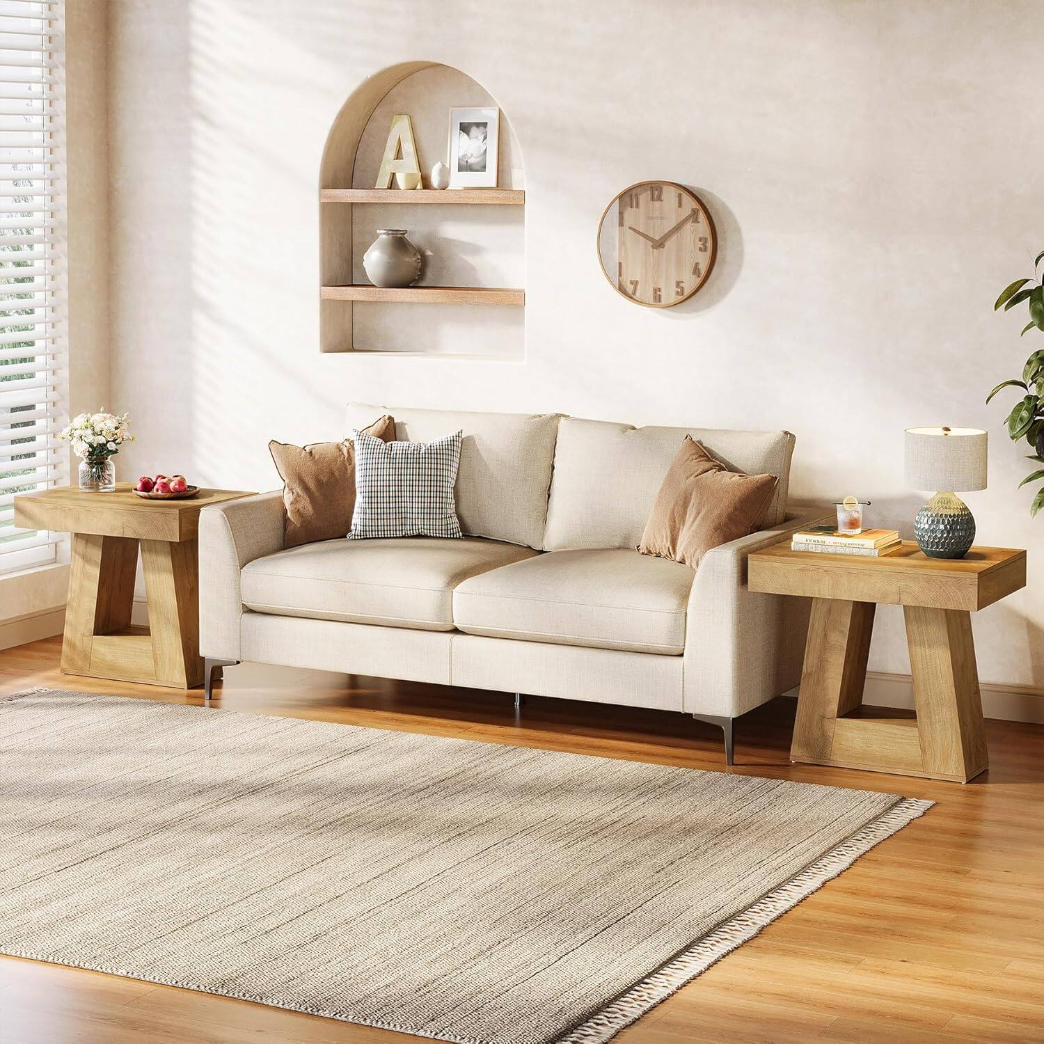Alt View 5. Tribesigns - End Table with Engineered Wood Construction, Wood Grain Finish and Trapezoidal Legs for Living Room - Light Brown.