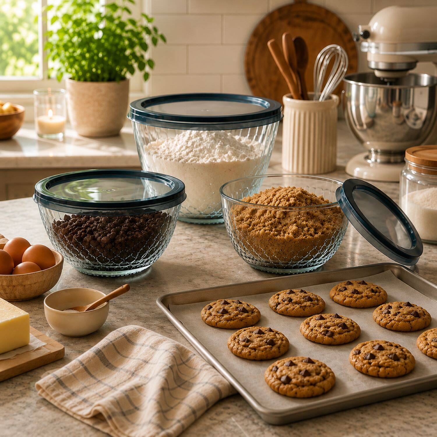 Alt View 2. Sorbus - Sorbus 4-Piece Glass Diamond Textured Bowl Set – Nesting Mixing & Storage Bowls, Microwave, Dishwasher & Freezer Safe - Clear.
