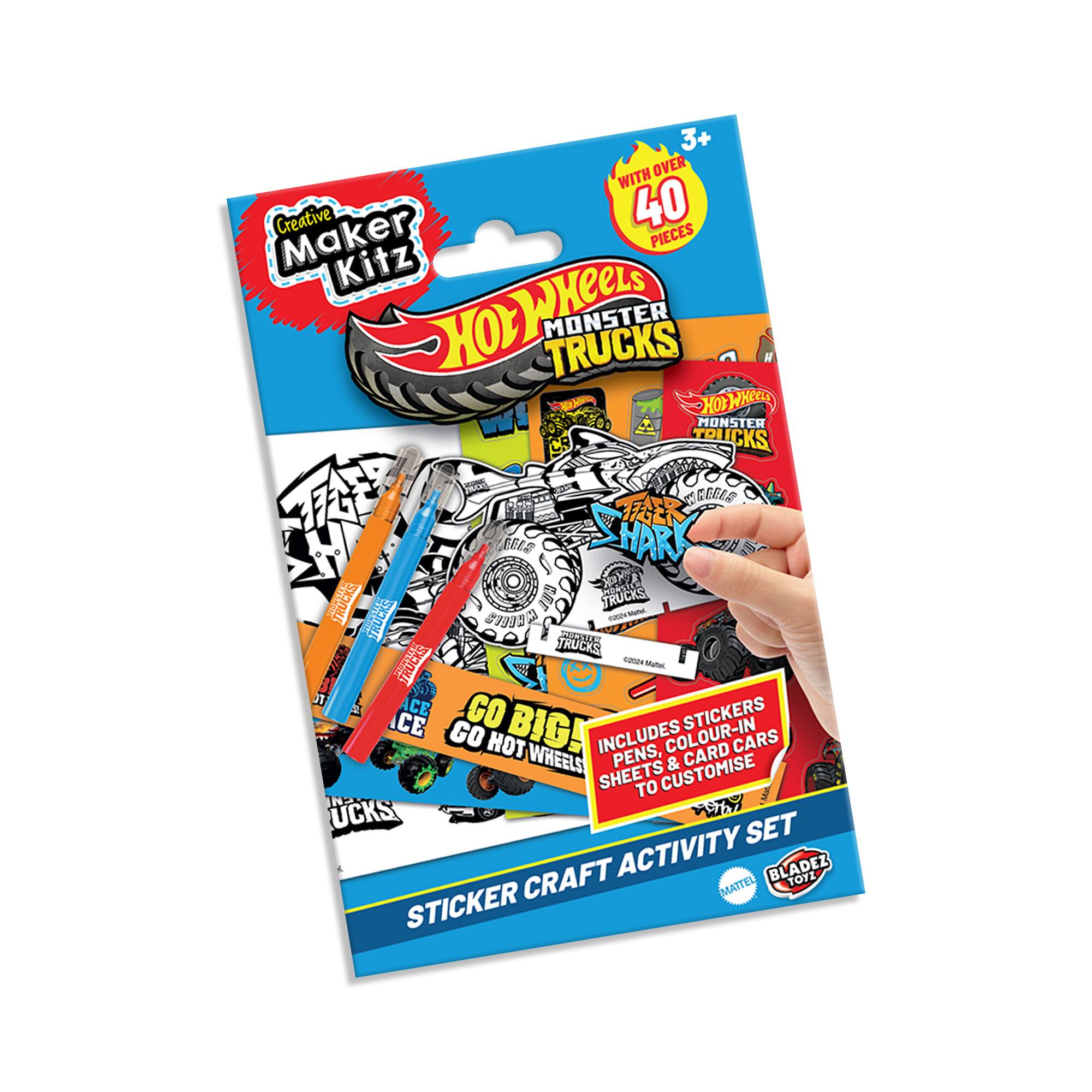 3+ OVER WITH Creative 40 Maker PIECES Kitz HOLKeeLS HOE TRUCKS MONSTER HO WHeR MONSTER TRUCKS Foe F CEEEE E 0EL2 HARK FROCS TRUCKS - TRUCKS 90 natue TRUCKS GE TRCKS - - ACE GO STICKERS CE GO BIG INCLUDES COLOUR-IN HOT CARD CARS WHEELS PENS, & SHEETS TO CUSTOMISE UCKS SET CRAFT ACTIVITY BLADEZ TOYE MATTEL STICKER