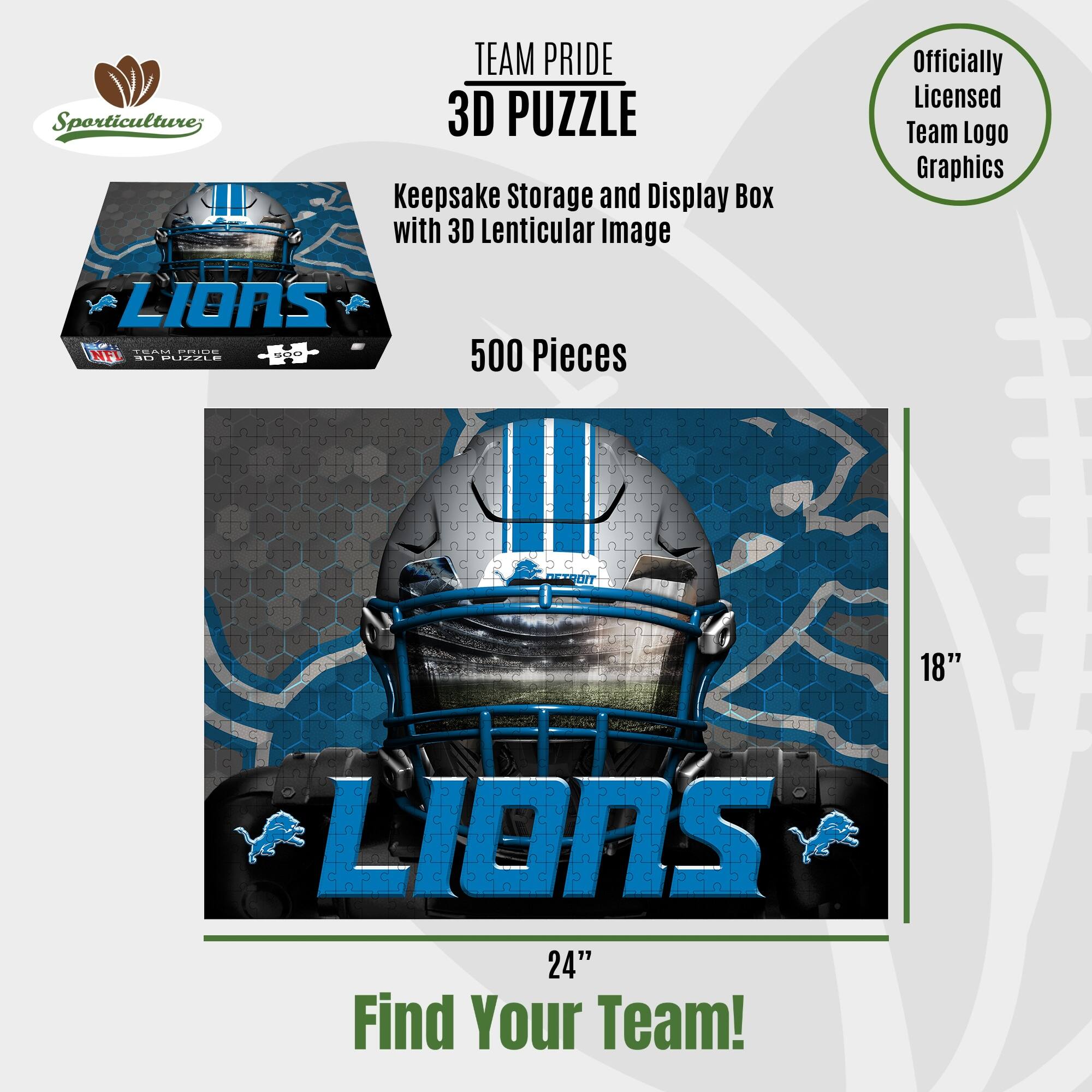 TEAM PRIDE Sporticulture; 3D PUZZLE Keepsake Storage and Display Box with 3D Lenticular Image; 500 Pieces; Officially Licensed Team Logo Graphics; 18" x 24" Find Your Team!
