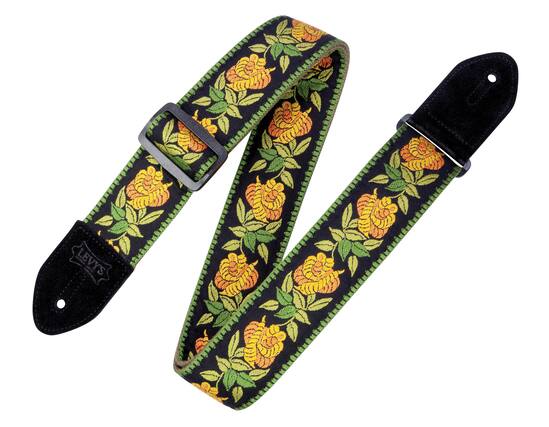 Front. Levy's Leathers - Woven Cotton Guitar Strap, Print Series - 2 inch. Wide - Yellow Rosa.