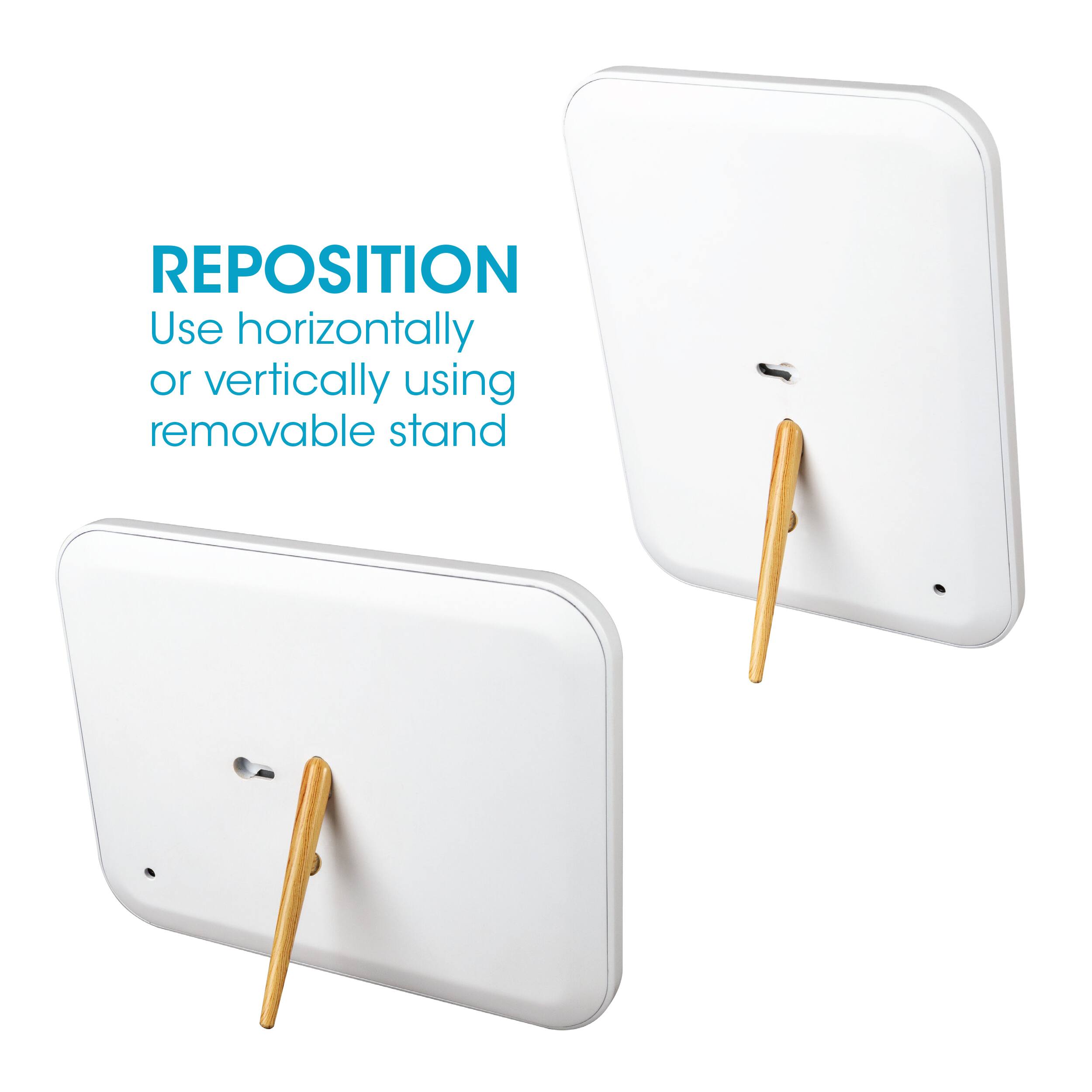 REPOSITION: Use horizontally or vertically using a removable stand.