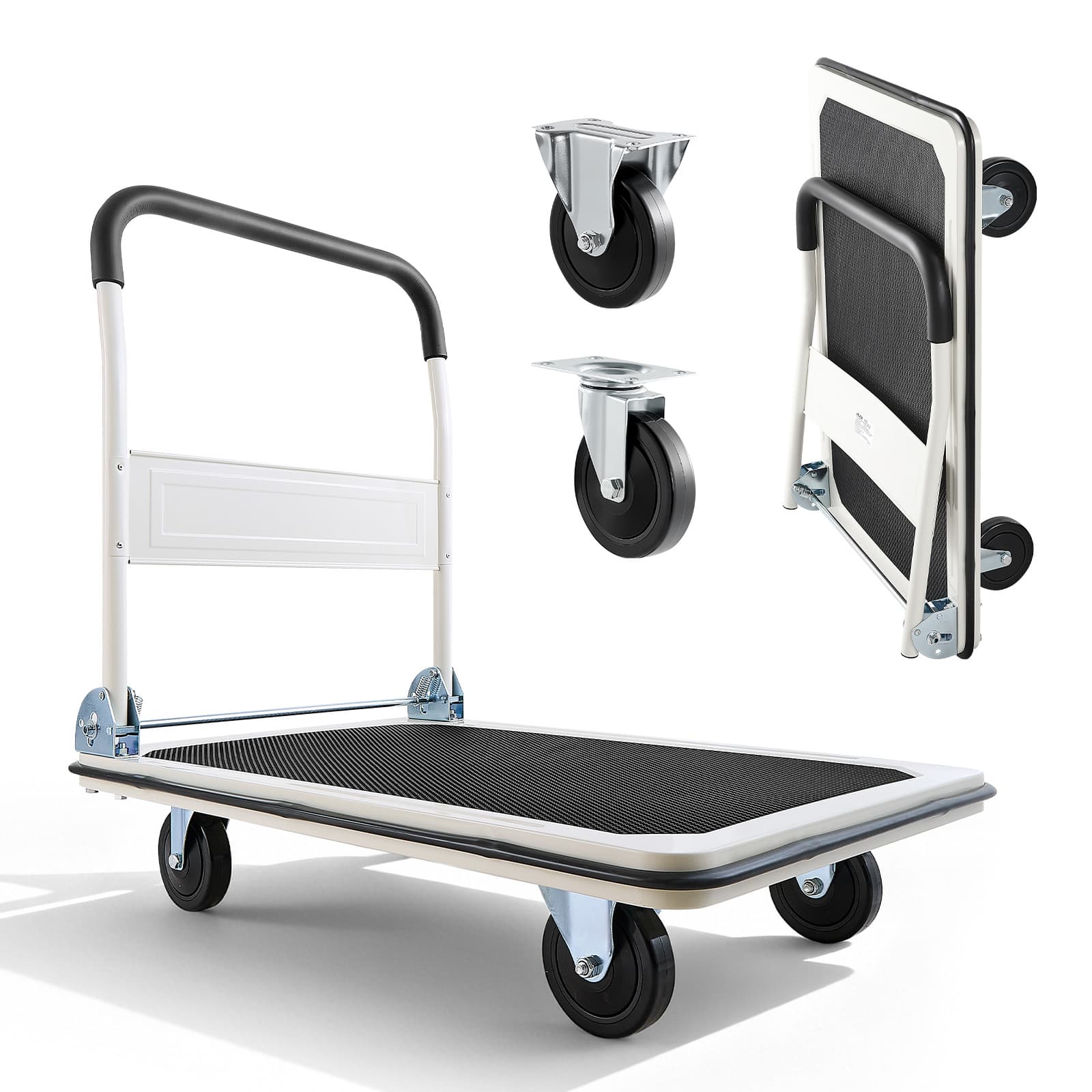 VEVOR - Foldable Push Cart Dolly, 660 lbs Load Capacity, Folding Platform Truck with Swivel Wheels, Moving Platform Hand Truck - White + Black