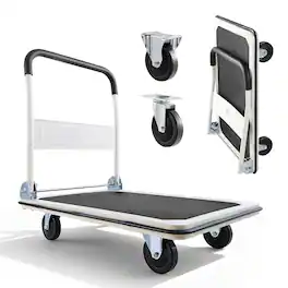 VEVOR - Foldable Push Cart Dolly, 660 lbs Load Capacity, Folding Platform Truck with Swivel Wheels, Moving Platform Hand Truck - White + Black