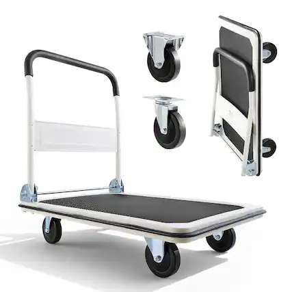 Front. VEVOR - Foldable Push Cart Dolly, 660 lbs Load Capacity, Folding Platform Truck with Swivel Wheels, Moving Platform Hand Truck - White + Black.