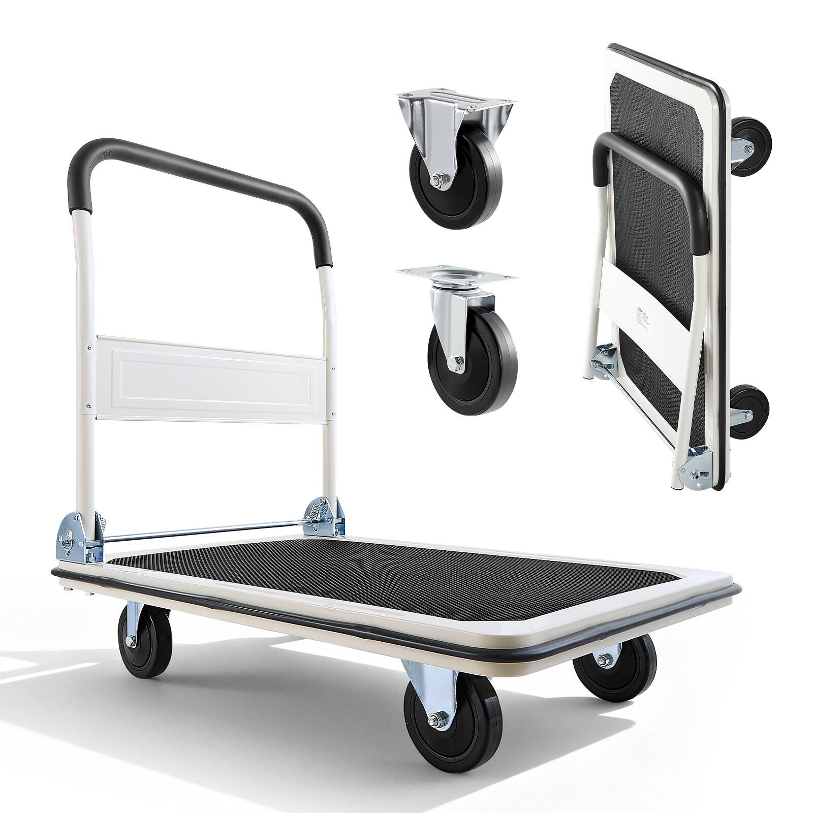 Front. VEVOR - Foldable Push Cart Dolly, 660 lbs Load Capacity, Folding Platform Truck with Swivel Wheels, Moving Platform Hand Truck - White + Black.