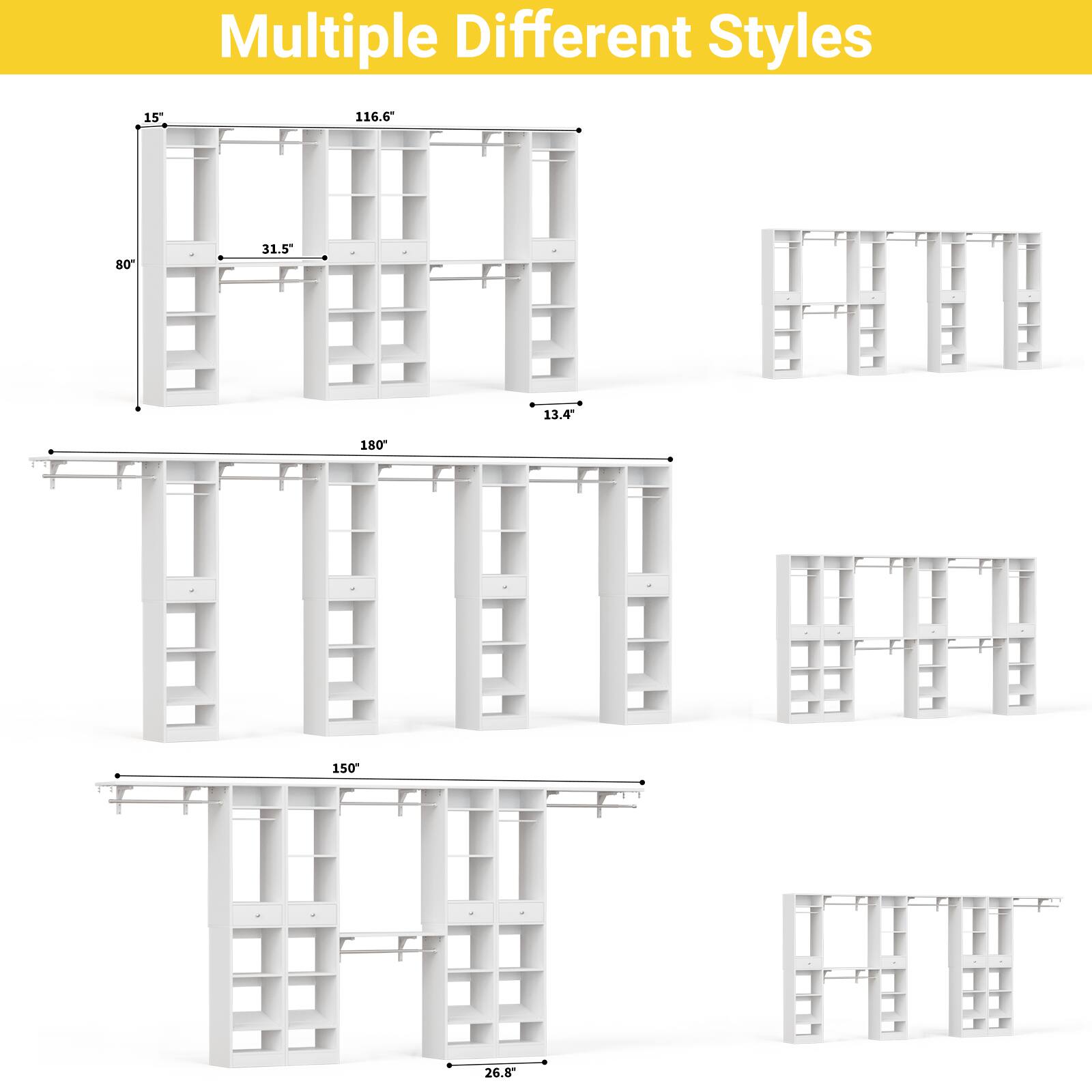 Multiple Different Styles  
15"  
116.6"  
50"  
31.5"  
13.4"  
180"  
150"  
26.8"