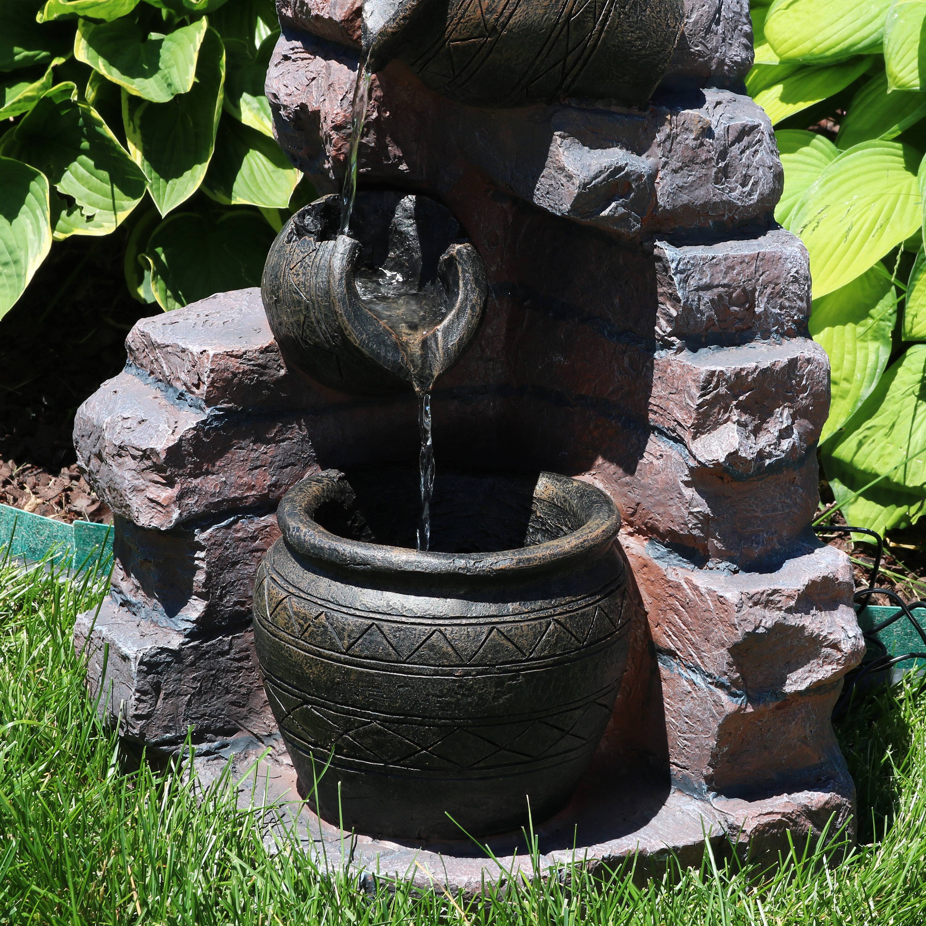 Alt View 7. Sunnydaze - Crumbling Bricks/Pots Solar Water Fountain with Battery - 27 in - Multi.