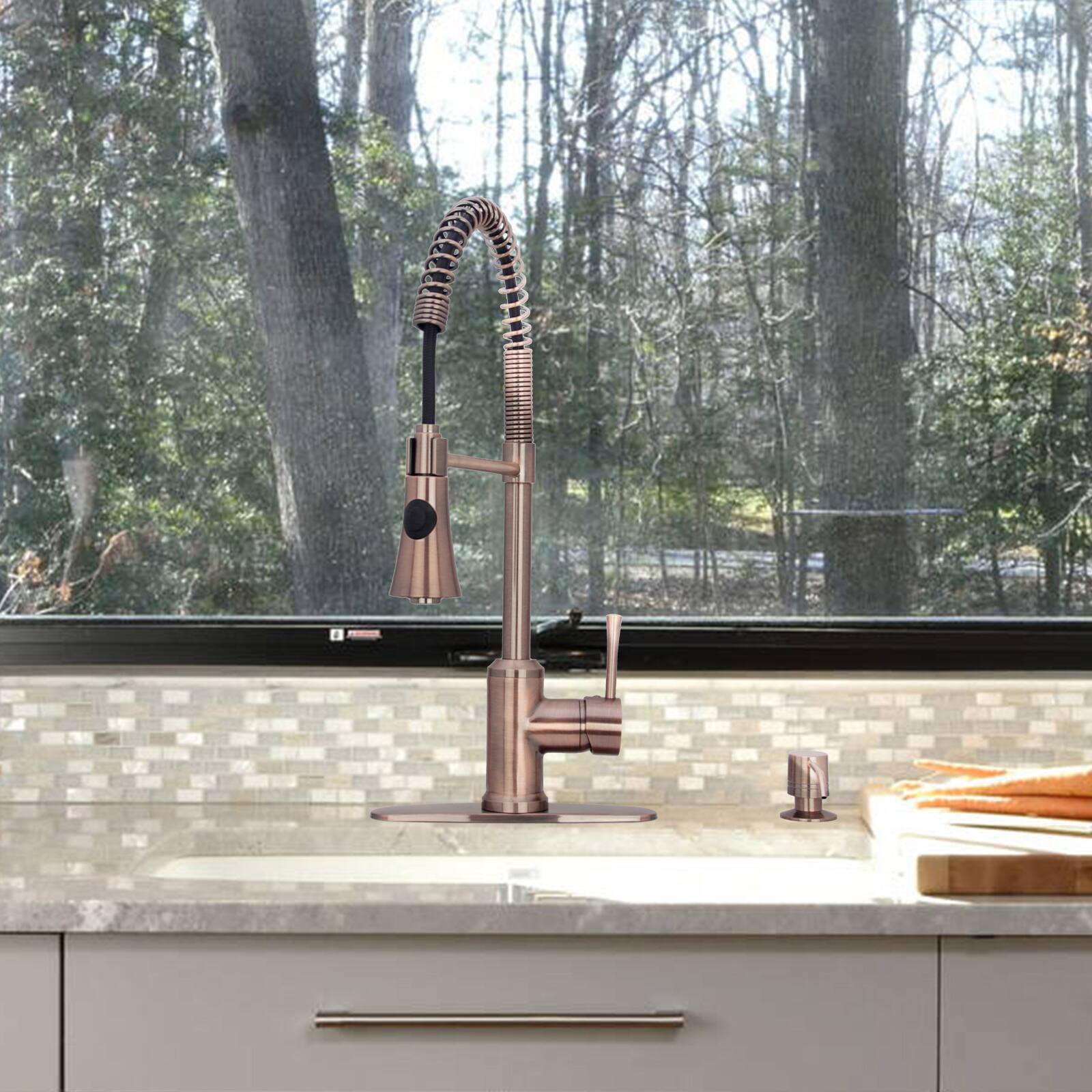 Alt View 5. Akicon - Akicon Brass Built-in Soap Dispenser for Kitchen Sink Refill from Top with 17 oz. Bottle in Antique Copper - Antique Copper.