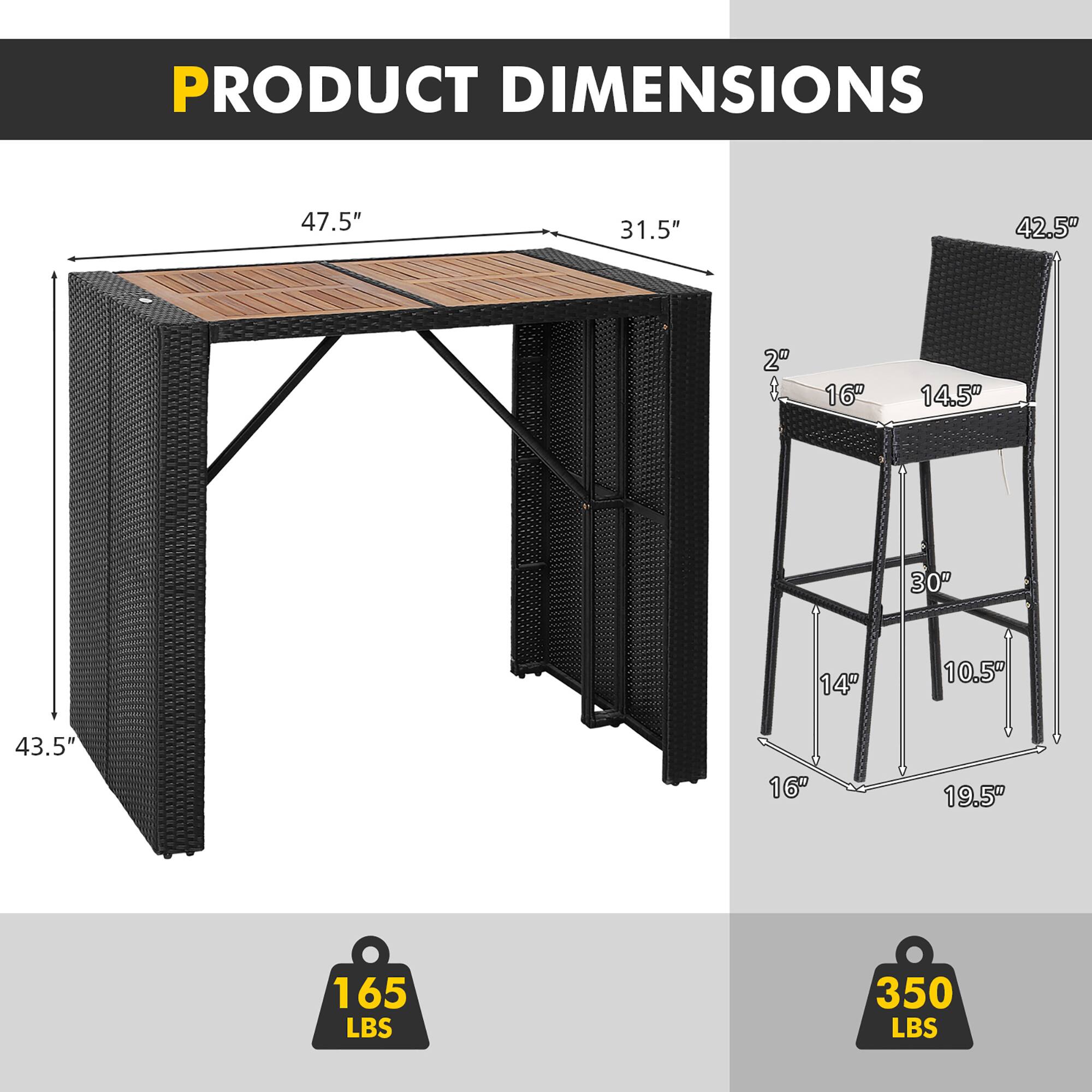 PRODUCT DIMENSIONS

- Table: 47.5" x 31.5" x 43.5"
- Chair: 42.5" x 16" x 14.5" x 14" x 10.5" x 16" x 19.5"

- Weight Capacity: 165 LBS
- Weight Capacity: 350 LBS