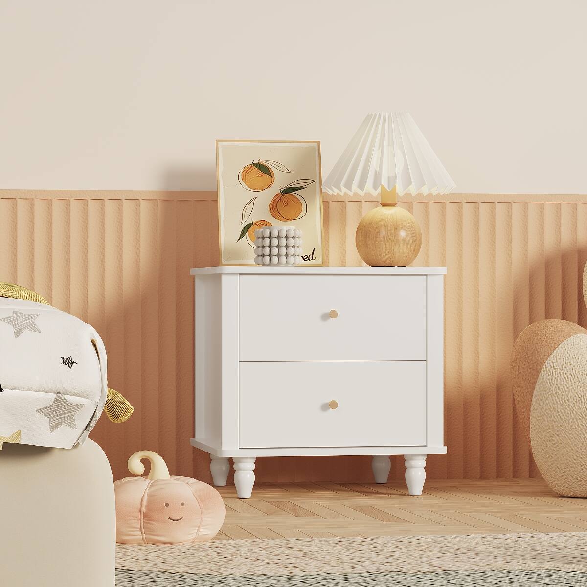 Loheer Two Drawer Nightstand MDF Bedside Table with Round Knobs White ...