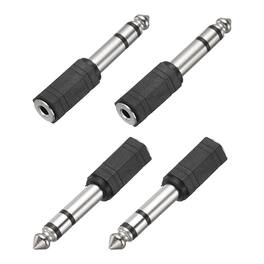 Unique Bargains - 4pcs TRS6.35mm M to 3.5mm F Connector Stereo Zinc Alloy Nickel Adapter for Mics/Guitars/Speakers/pcs Signal Conversion - Silver Black