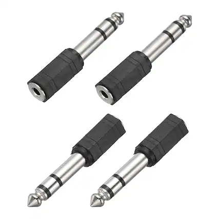Front. Unique Bargains - 4pcs TRS6.35mm M to 3.5mm F Connector Stereo Zinc Alloy Nickel Adapter for Mics/Guitars/Speakers/pcs Signal Conversion - Silver Black.