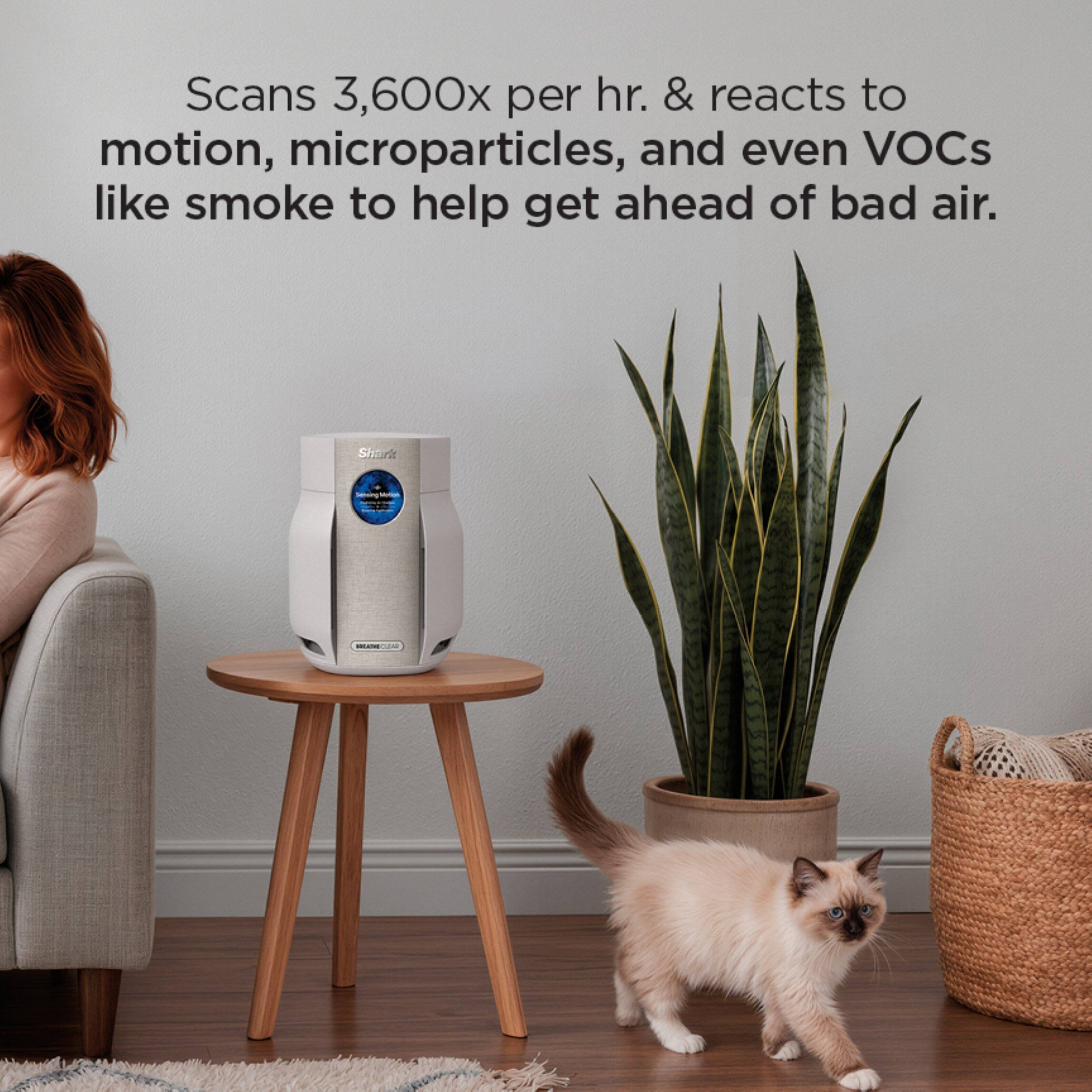 Scans 3,600x per hr. & reacts to motion, microparticles, and even VOCs like smoke to help get ahead of bad air.