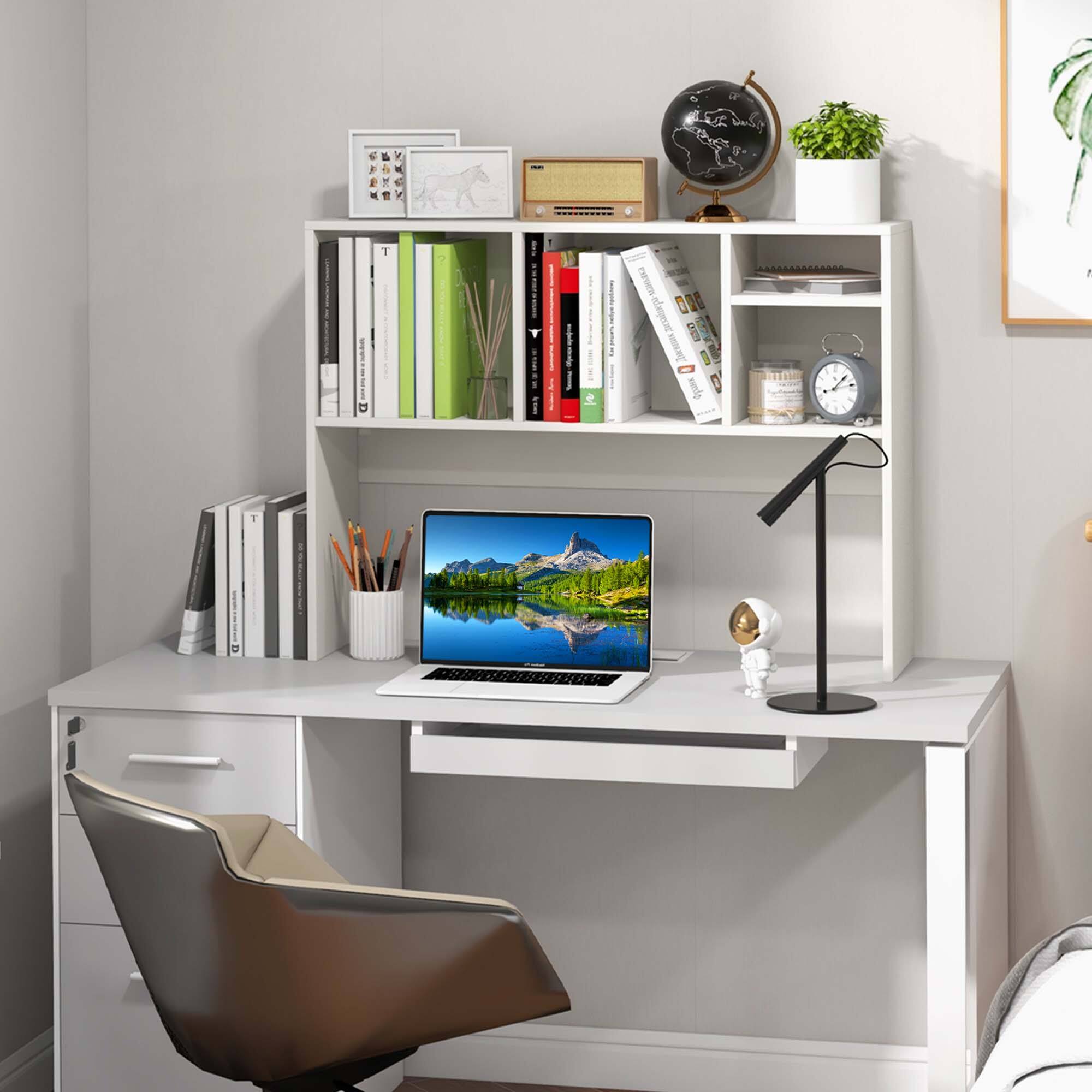 Angle. Costway - Computer Desktop Bookcase Countertop Storage Bookshelf Organizer with 4 Cubbies White - White.