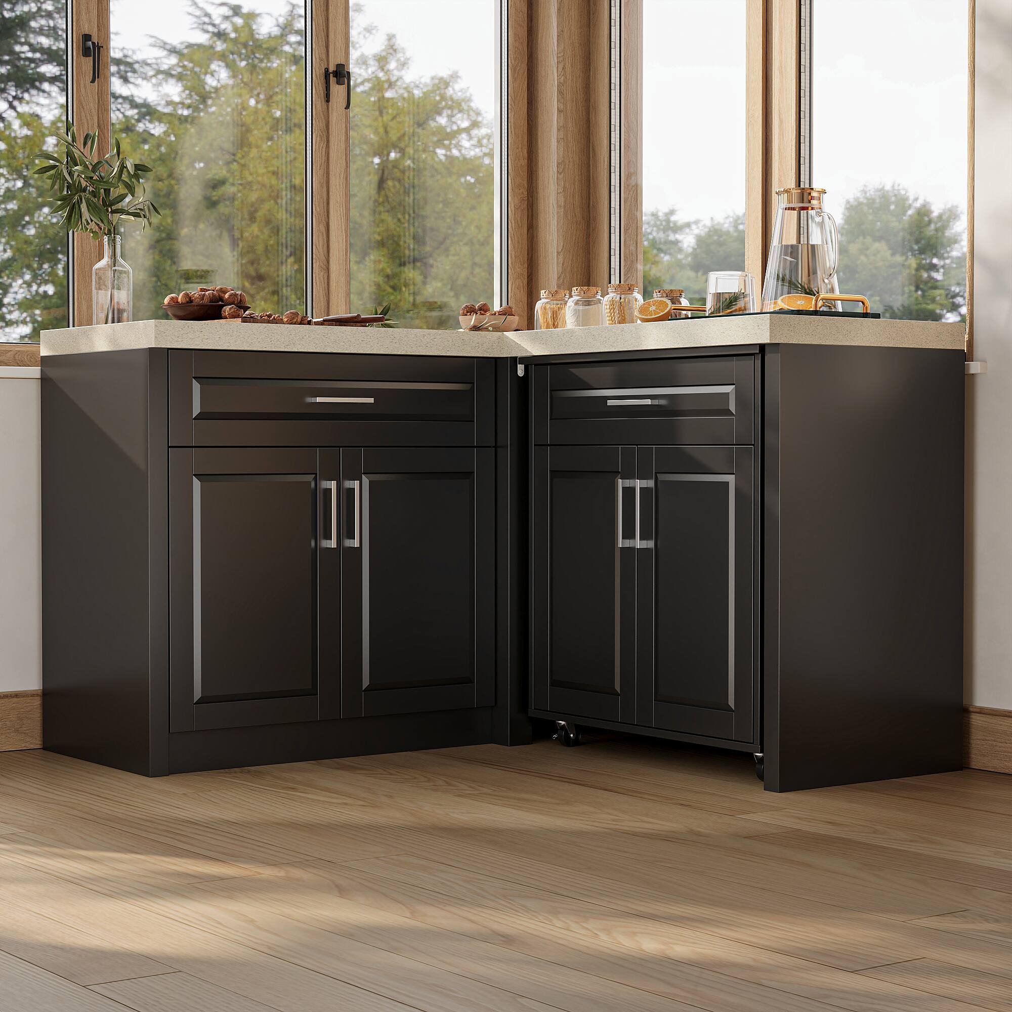 Alt View 7. FUFU&GAGA - FUFU&GAGA L - Shaped Sideboards Kitchen Storage Cabinet Space - Saving Organization Pantry Cabinet - Black.