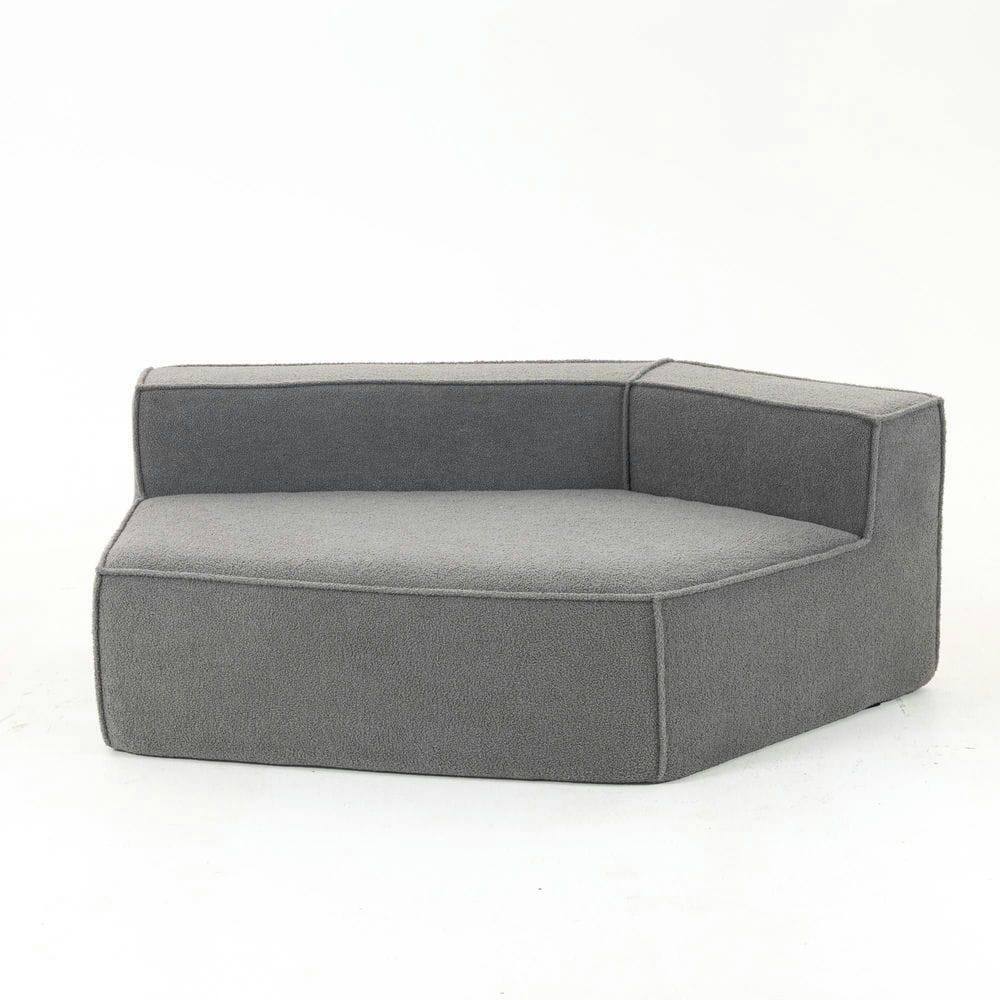 Alt View 4. Resenkos - Grey Teddy Fleece Single Sofa Chair - Compressed Modular Wide Seat with 3 Back Cushions, Soft All-Foam Home Lounge Chair - Gray.