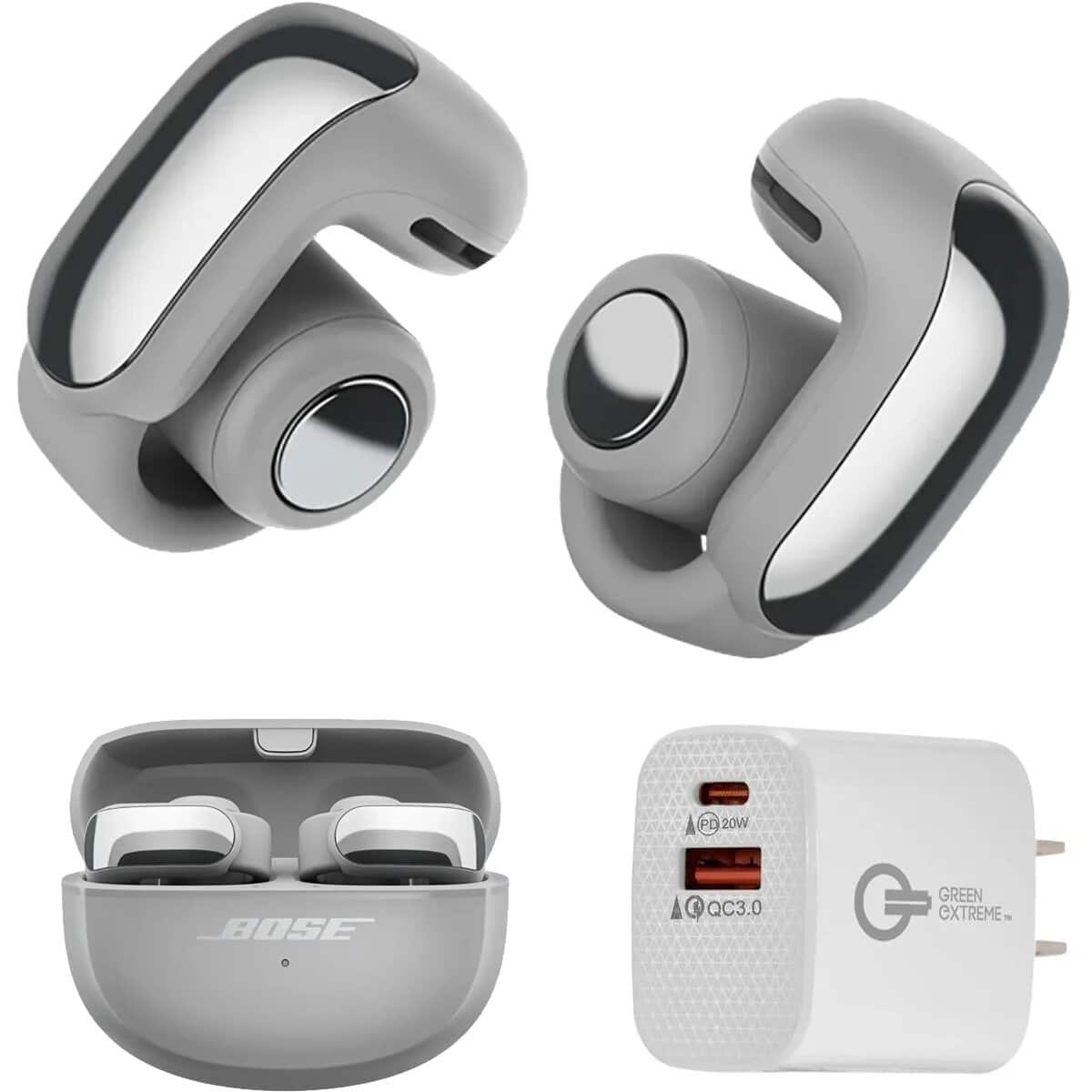 Bundle - Bose - Ultra Wireless Open - Moonlight Gray, Earbuds with Wall Charger
