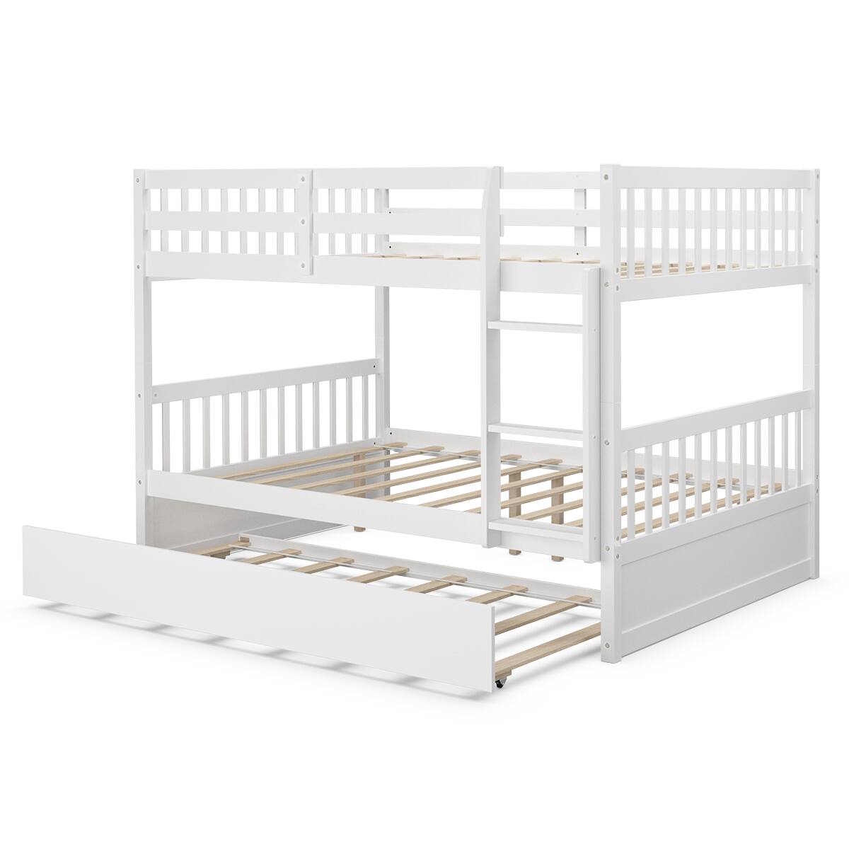 Alt View 9. Gymax - Gymax Full over Full Bunk Bed Platform Wood Bed Captain's Bed w/ Trundle & Ladder Rail - White.