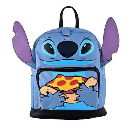 Front. Disney - Disney Lilo & Stitch Stitch with Pizza 10 Inch Mini Backpack - Blue.
