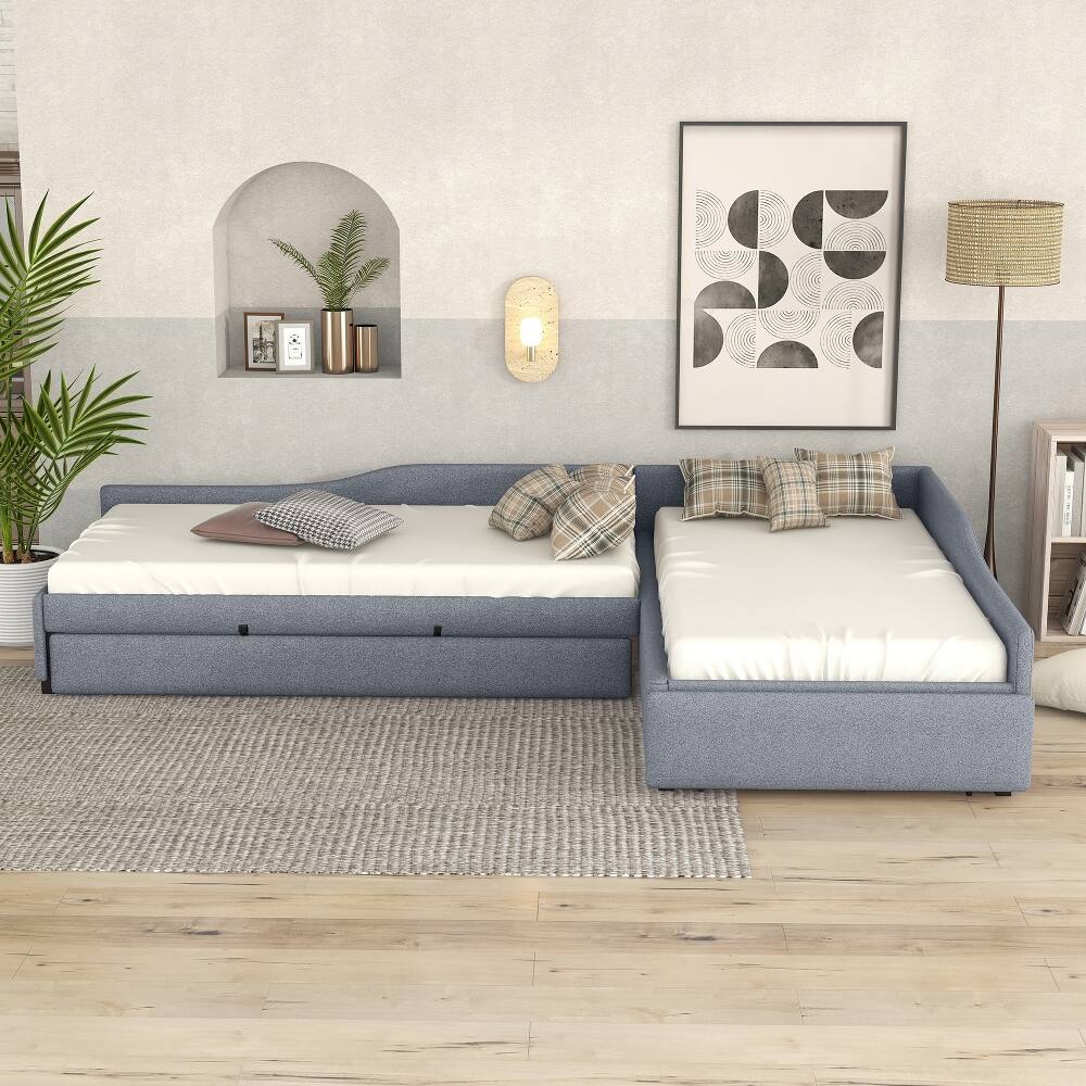 Left. Loheer - Loheer Double Twin Daybed with Trundle Upholstered Gray - Gray.