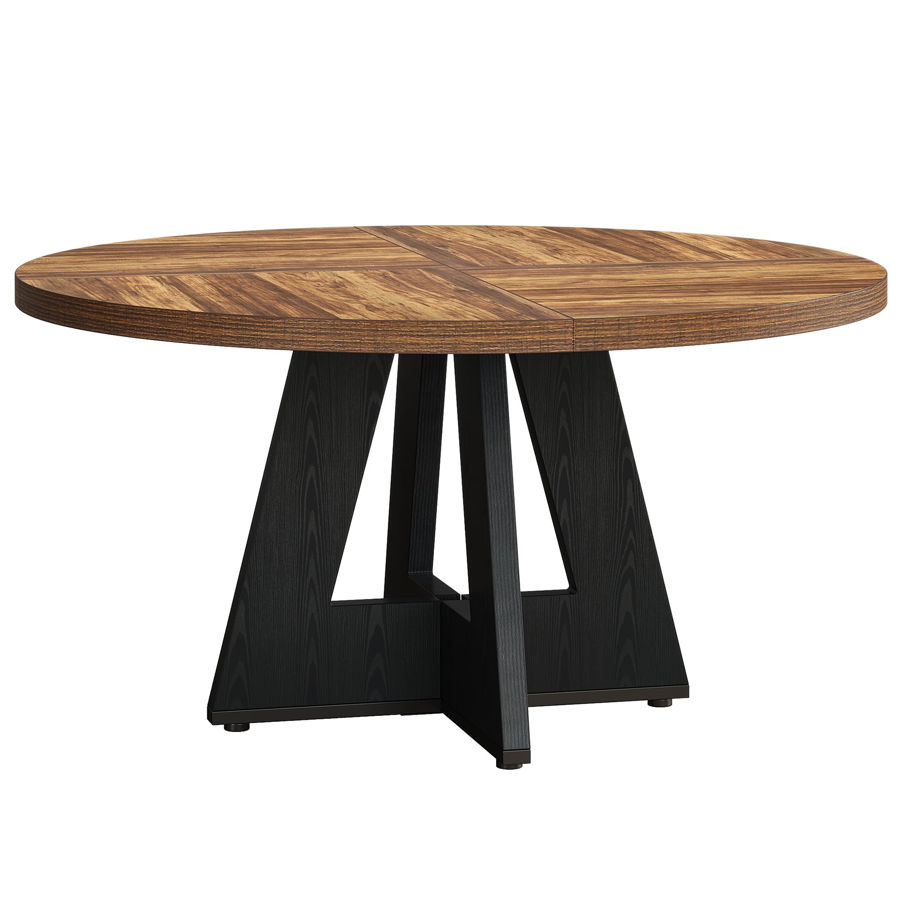 Alt View 4. Tribesigns - 47.2-Inch Round Conference Table with Thick Wood Top and Wood Base for Office Meeting Rooms - Rustic Brown+black.