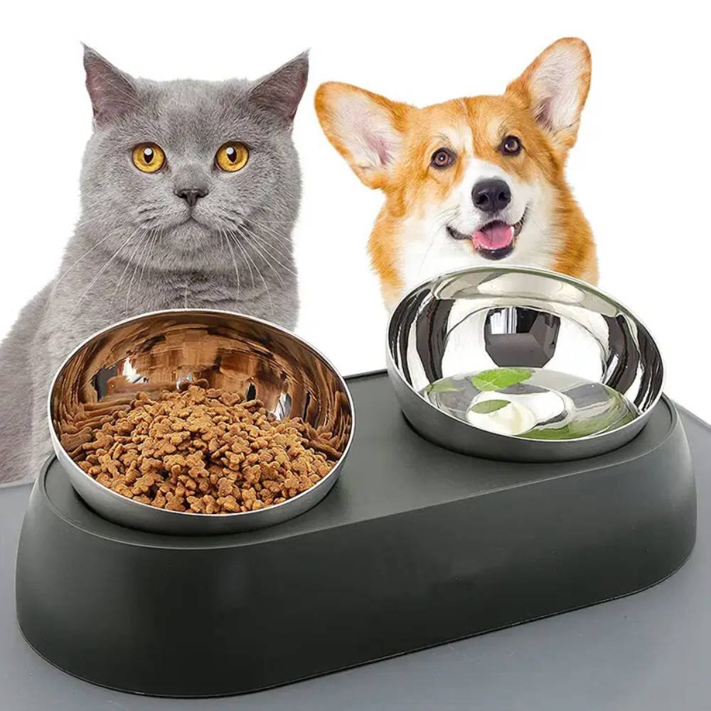 Alt View 1. Ficcuss Pets - Stainless Steel Metal Pet Food Bowl - Silver- Black.