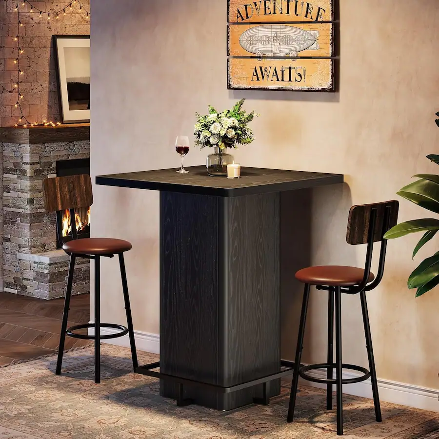 Rustic Steel Bar Tribesigns Bar Table with Engineered Wood Construction, Footrest and ...