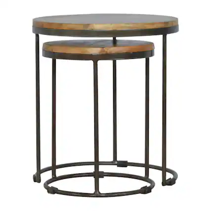 Front. Artisan Furniture - Artisan Furniture Solid Wood Round Stool Set of 2 with Iron Base, Brown - Brown.