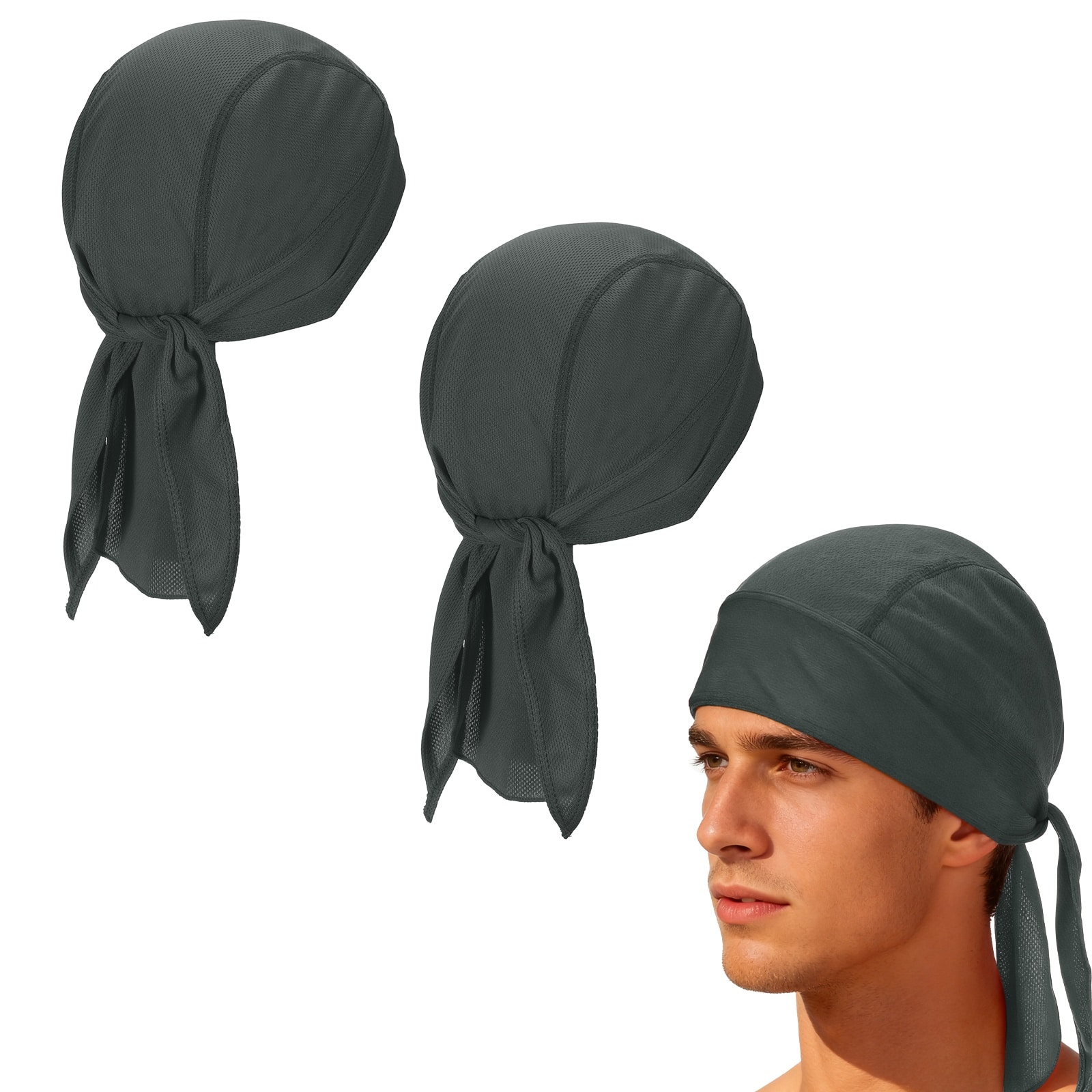 Unique Bargains - Cooling Do Rags, Sweat Wicking Skull Caps, Breathable Motorcycle Head Wrap, 2pcs - For M/W, Cycling/Running/Hiking - Dark Gray price history on PriceWatchPro