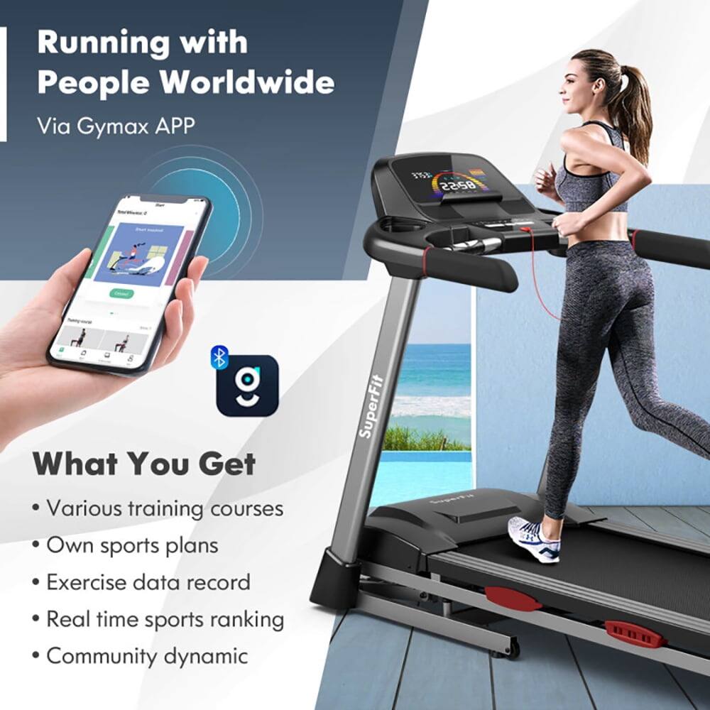 Running with People Worldwide  
Via Gymax APP  

What You Get  
- Various training courses  
- Own sports plans  
- Exercise data record  
- Real time sports ranking  
- Community dynamic  

SuperFit