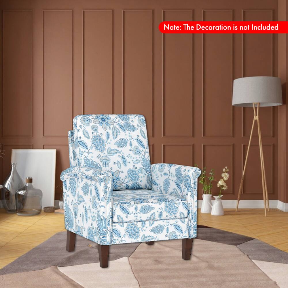 Angle. Hivvago - Boho Farmhouse Floral Armchair with High Backrest and Solid Wood Legs35 - Blue.