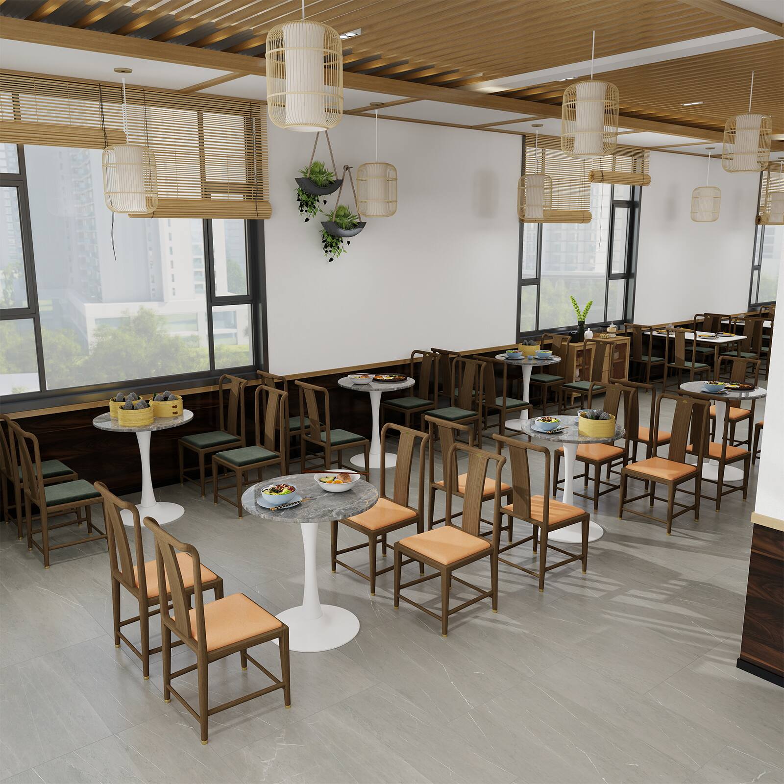 Front. TinyHomie - 28 Inch White Coffee Table Mid Century Round Dark Gray Veined Marble Tabletop For 2 4 People - Brown.