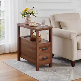 Whisen - Nightstand with Charging Station,2-Drawer Bedside Table with USB Ports and Power Outlets - Walnut