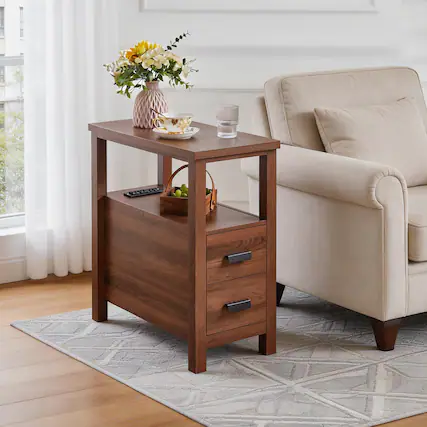 Front. Whisen - Nightstand with Charging Station,2-Drawer Bedside Table with USB Ports and Power Outlets - Walnut.