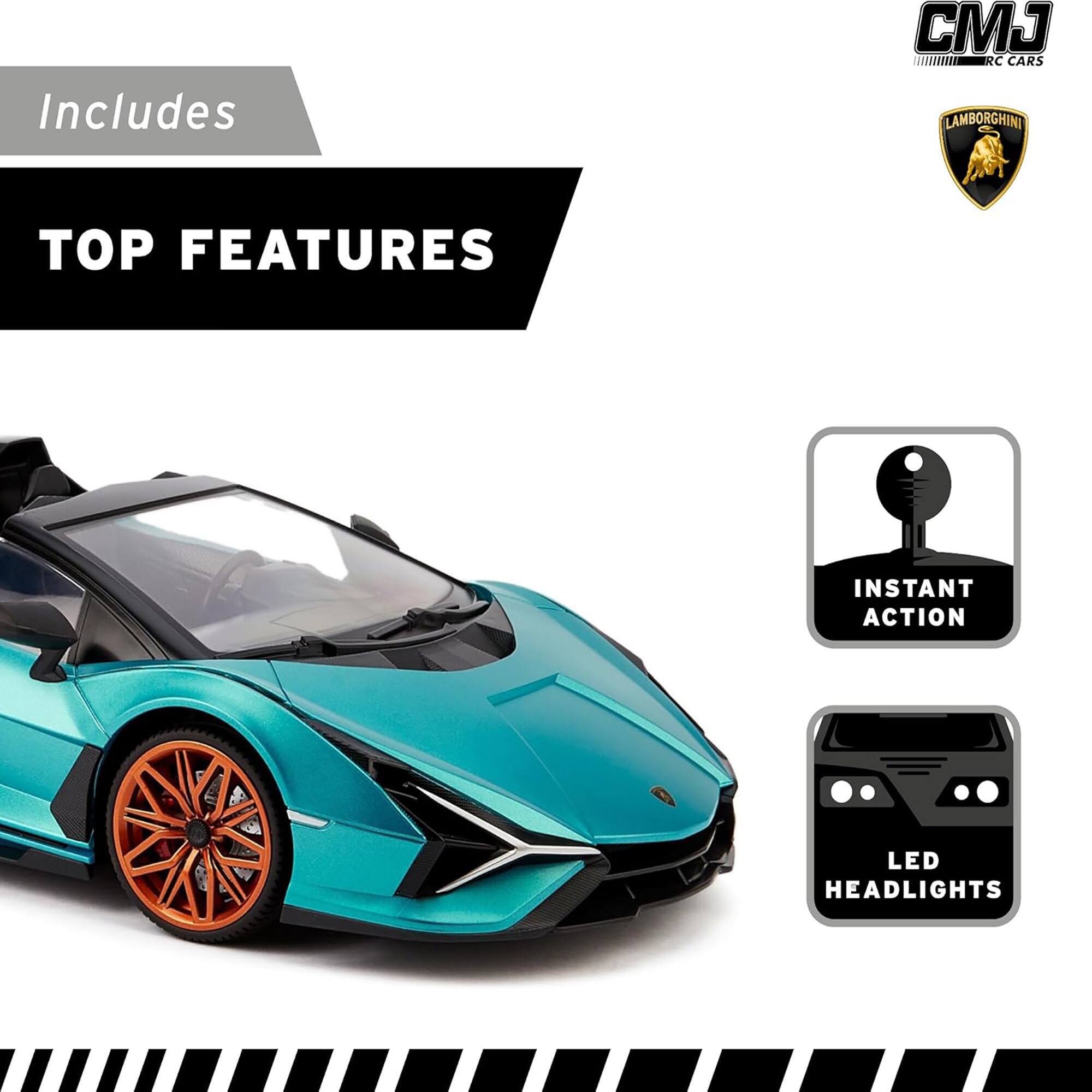 Includes CJ RC Cars Lamborghini Top Features Instant Action LED Headlights
