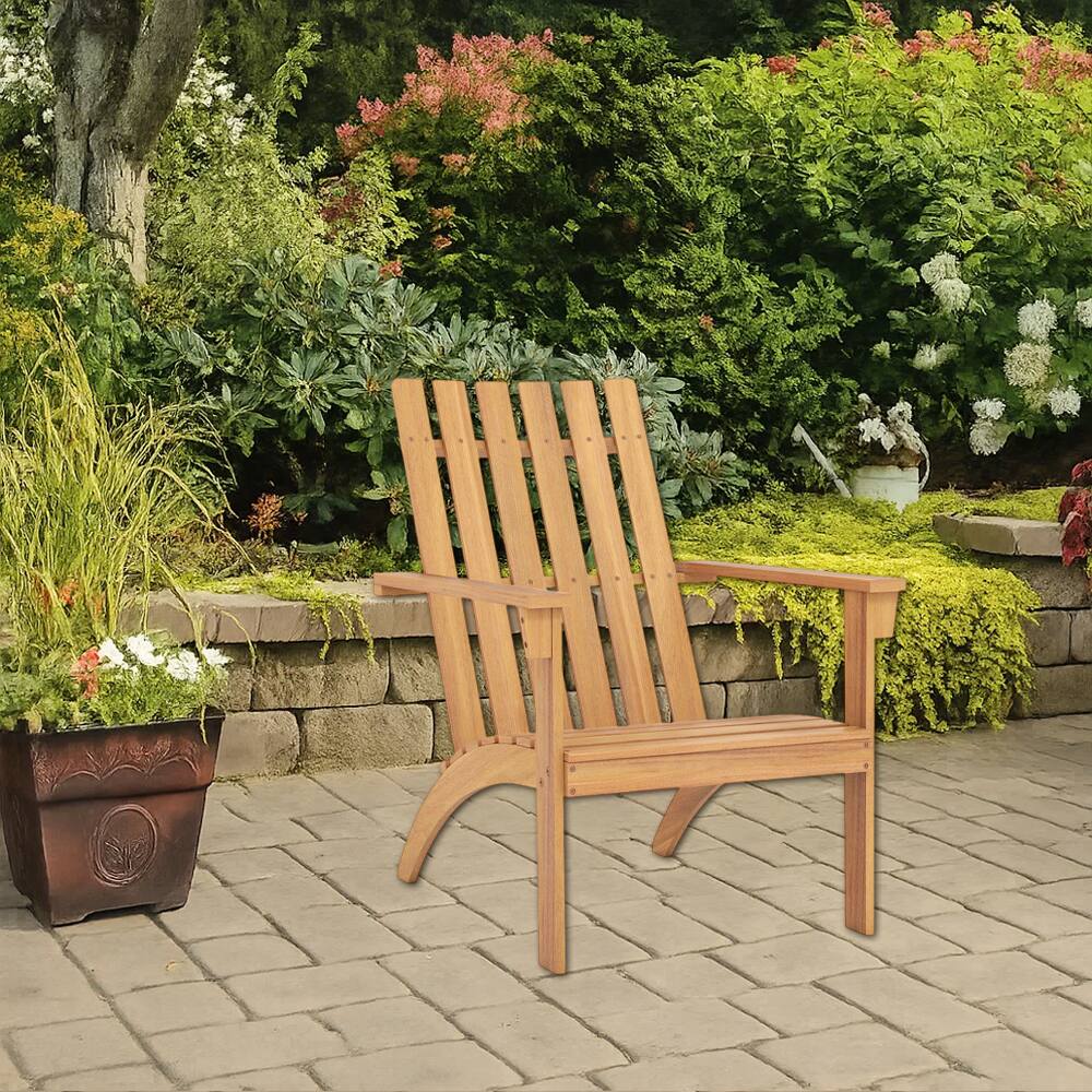 Hivvago - Outdoor Acacia Wood Adirondack Chair with Slanted Seat and Tall Backrest for Patio or Porch - Natural