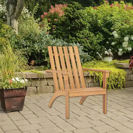 Front. Hivvago - Outdoor Acacia Wood Adirondack Chair with Slanted Seat and Tall Backrest for Patio or Porch - Natural.