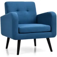 Costway - Mid-Century Accent Chair with Rubber Wood Legs - Blue - Front_Zoom