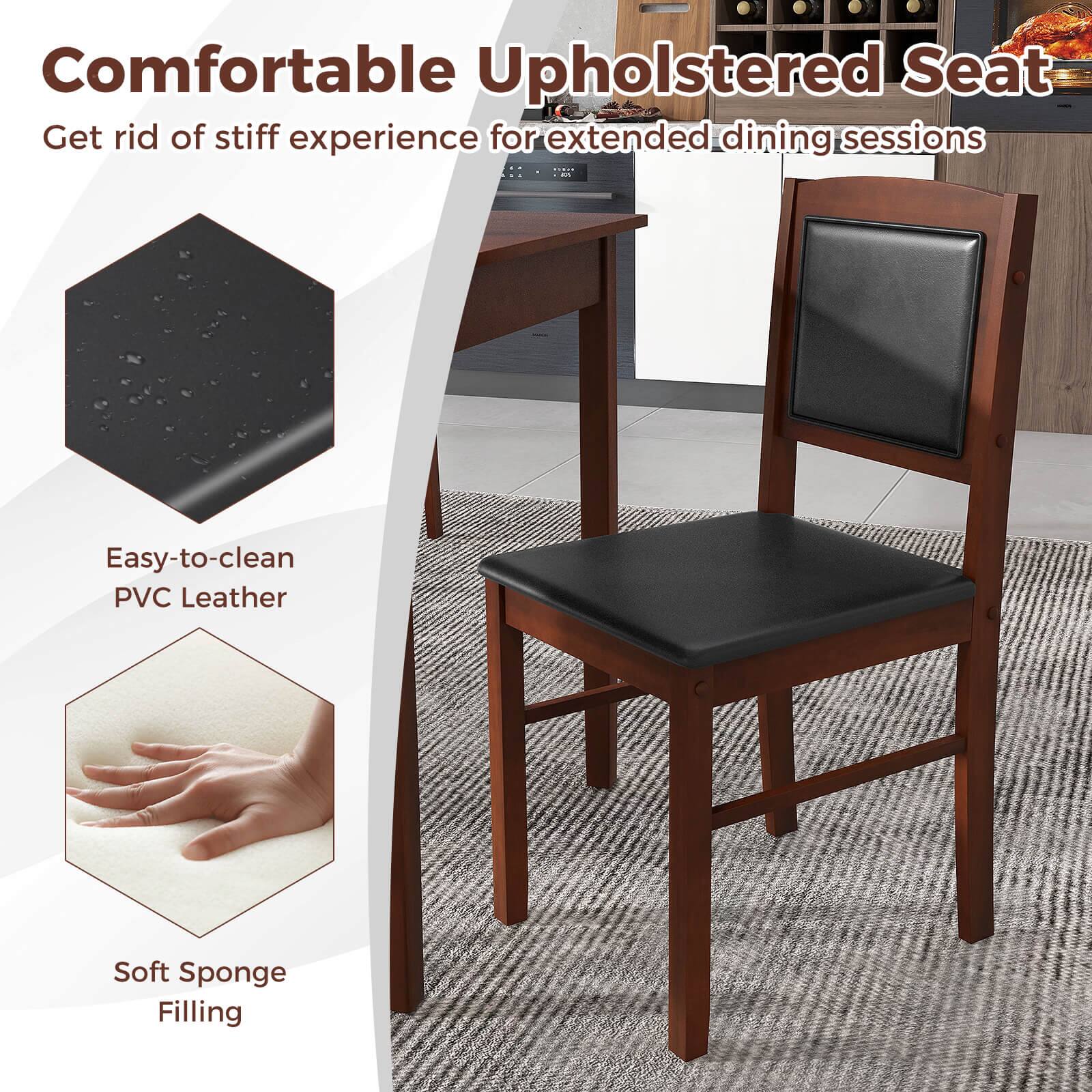 Comfortable Upholstered Seat: Get rid of stiff experience for extended dining sessions. Easy-to-clean PVC Leather. Soft Sponge Filling.