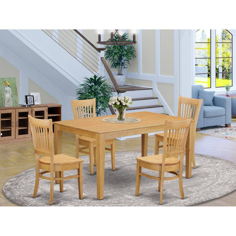 Front. East West Furniture - 5 PcTable and chair set - Kitchen dinette Table and 4 Dining Chairs - Oak.