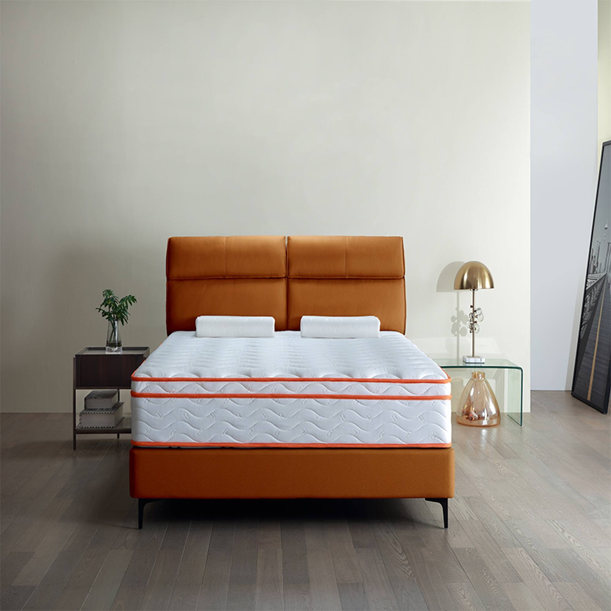 Angle. Boyel Living - 10-Inch Queen Hybrid Memory Foam and Pocket Coil Mattress in a Box - White.