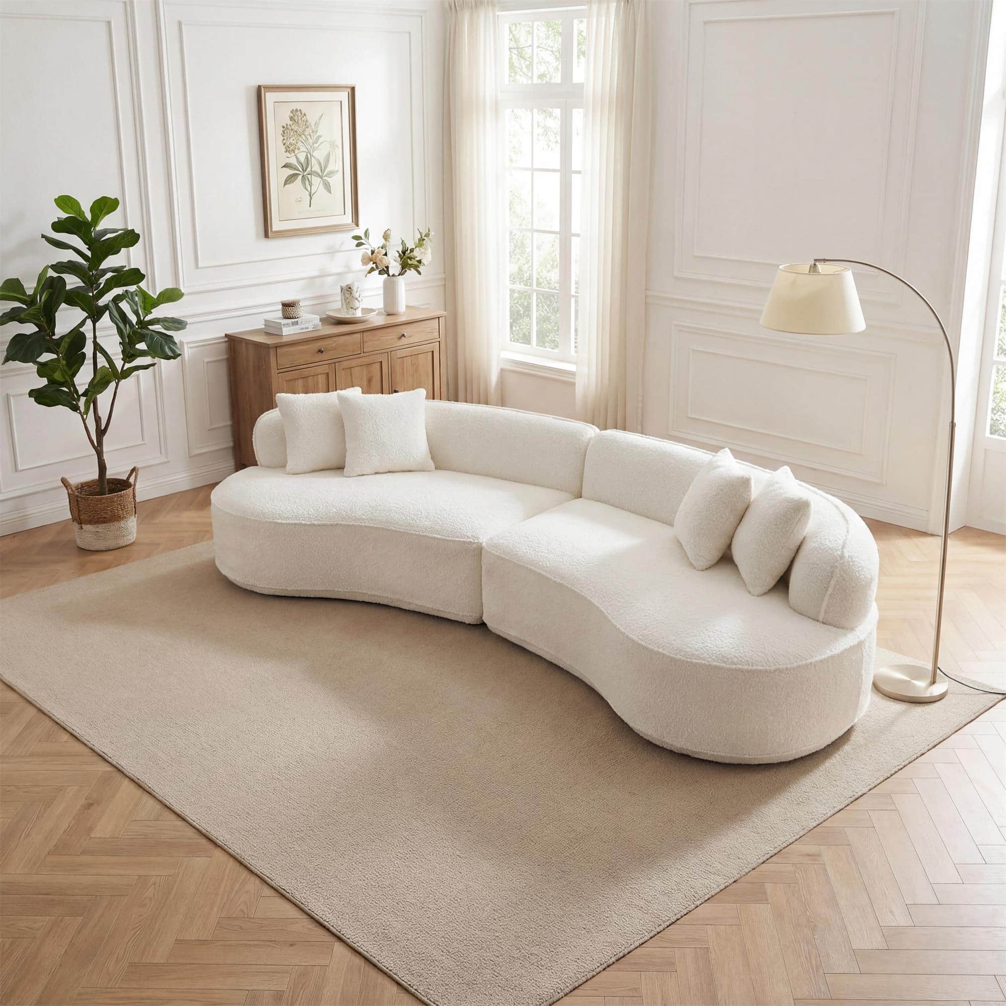 Boyel Living - 114-Inch Curved Corduroy L-Shaped Cloud Sectional Sofa - White