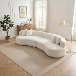 Boyel Living - 114-Inch Curved Corduroy L-Shaped Cloud Sectional Sofa - White