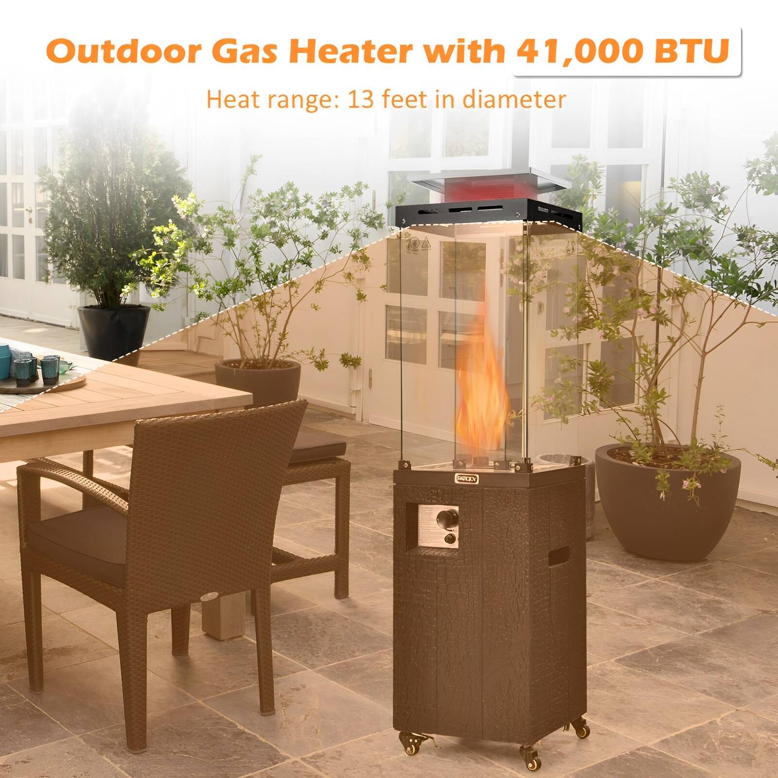 Outdoor Gas Heater with 41,000 BTU
Heat range: 13 feet in diameter