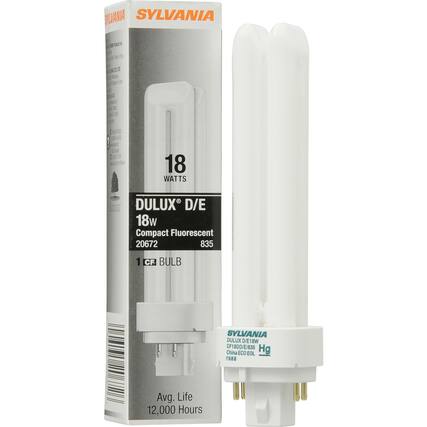 SYLVANIA
SYLVANIA
18 WATTS
DULUX® D/E
18w Compact Fluorescent
20672 835
1 CF BULB
Avg. Life 12,000 Hours
SYLVANIA
DULUX D/E 18W
CF1800D/E835
China ECO EOL
1988
Hg