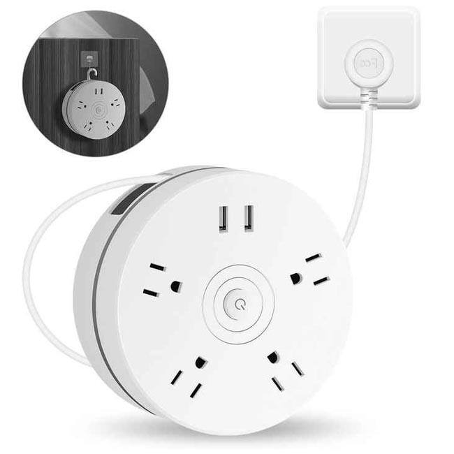 Alt View 3. Cluzine - Round Portable Power Strip with Extension Cord, 2 USB Charging Ports, Travel-Friendly Power Outlet Adapter - White.