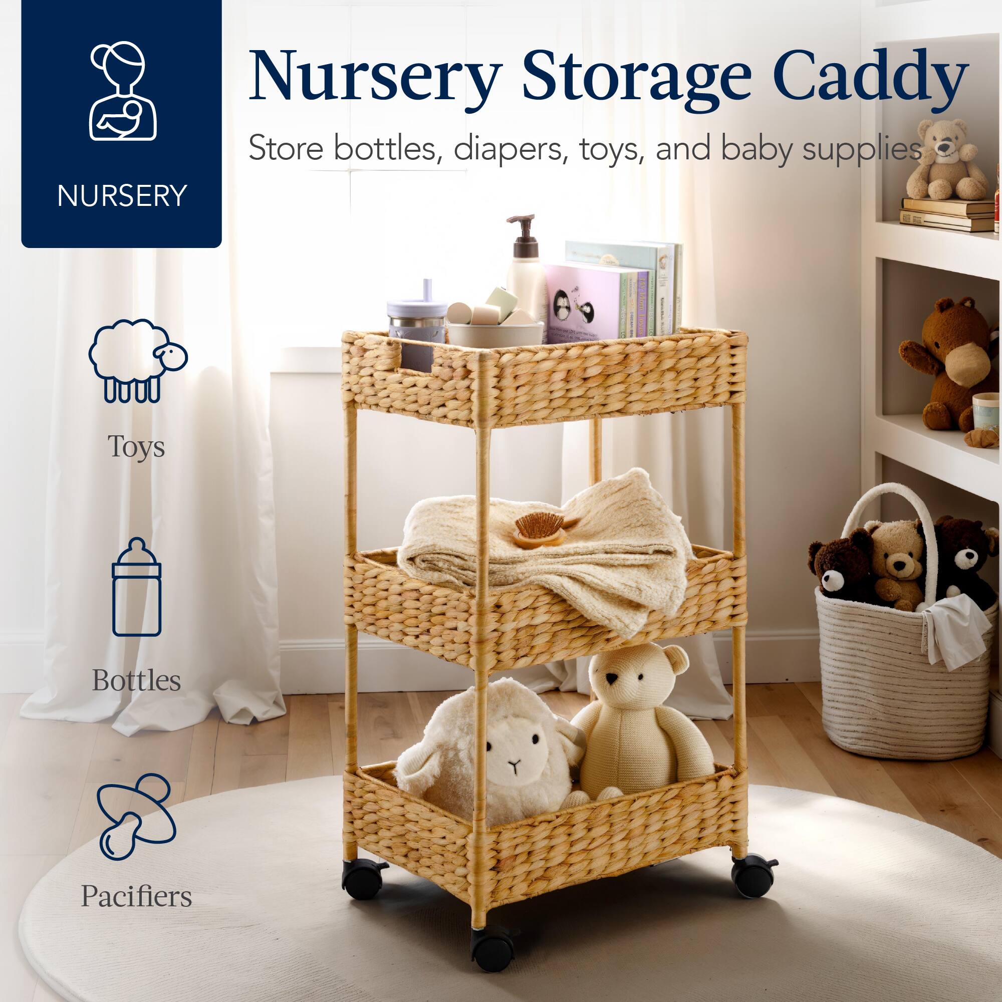 Nursery Storage Caddy

Store bottles, diapers, toys, and baby supplies

Nursery
- Toys
- Bottles
- Pacifiers